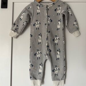Winter Water Factory Gray Baseball Print 6m Baby Snap Romper